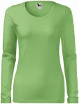 Levné dámské triko přiléhavé s dlouhým rukávem, hrášková zelená