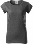 Levné dámské triko s vyhrnutými rukávy, černý melír