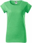 Levné dámské triko s vyhrnutými rukávy, zelený melír