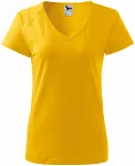 Levné dámské triko zúženě, raglánový rukáv, žlutá